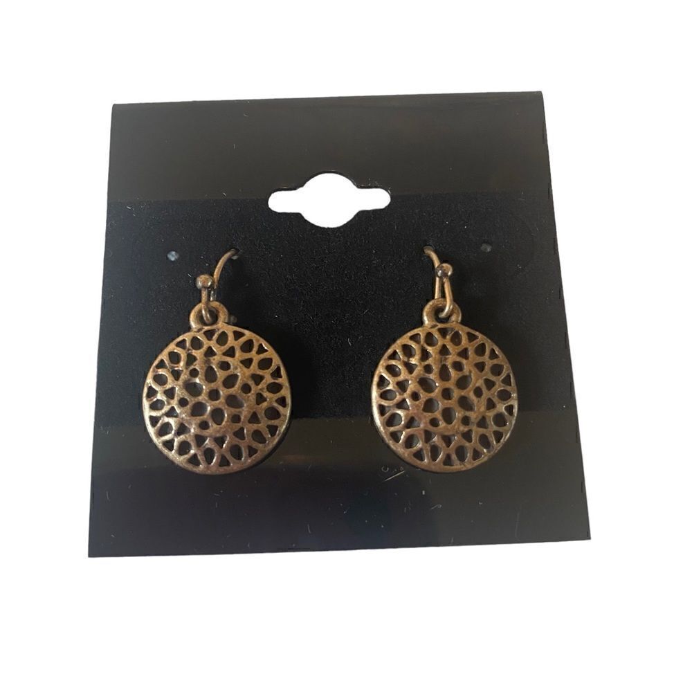 Antique Gold Toned Lace Inspired Drop Earrings.